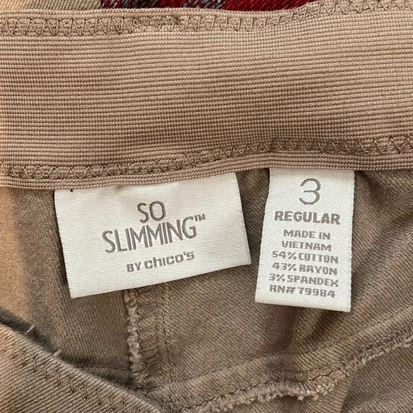Chico’s women’s pants XL 16 ankle tan khaki stretch so slimming work casual mid - Picture 3 of 7